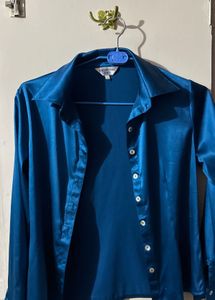 Elegant Teal Satin Shirt