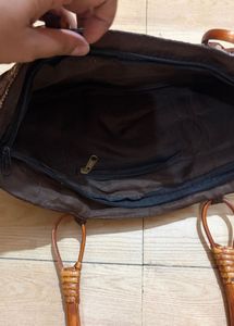 Embroidered Shoulder Bag with Bamboo Handles