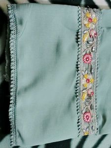 Green Embroidered Dress Material Set