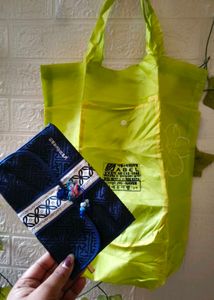 Lime Green Tote Bag With Small Wallet