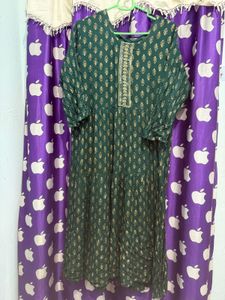 Elegant Emerald Kurti with Gold Print