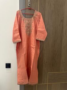 last price Elegant Peach Embroidered Kurta Set