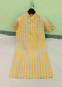 Men's Yellow & White Striped Kurta