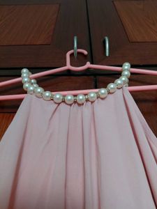 Elegant Pink Pearl Neck Dress
