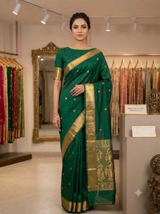 Bottle Green Cotton Silk Saree with blouse