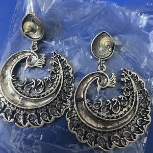 Peacock Silver Oxidised Earrings