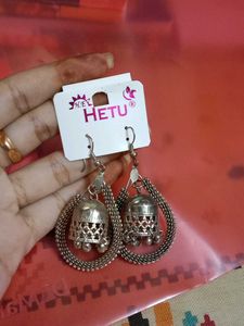 Elegant Oxidised Silver Jhumka Earrings