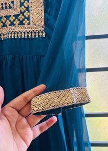 Teal Embellished Tiered Gown