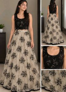 Beaded work off white lehanga