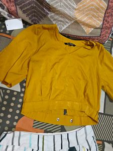 Stylish Yellow top &amp; Printed Skirt Set