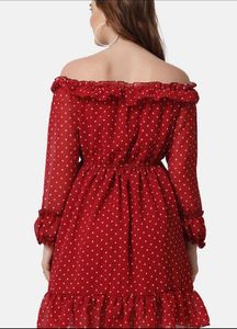 Maroon &amp; White Off-Shoulder Dress