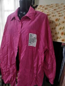 Bright Pink Oversized Button-Up Shirt