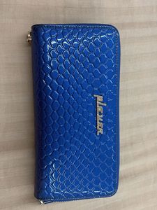 Shiny Blue Snake Print Wallet