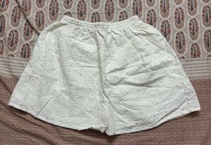 Schiffli White Cotton Shorts