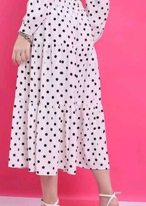 Polka Dot Long Skirt with Slits