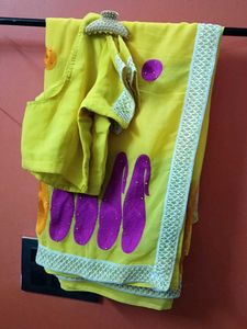 yellow colour designer saree FREE DELIVERY