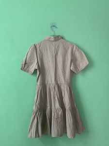 Chic Beige Tiered Shirt Dress