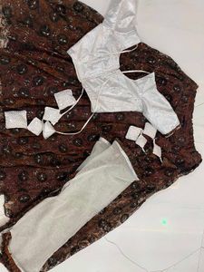 Brown Floral Lehenga Choli with Sequins and moti