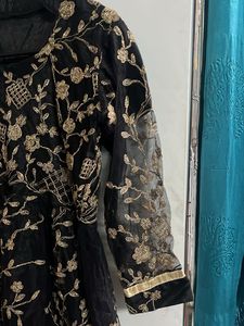 Elegant Black &amp; Gold Embroidered Suit