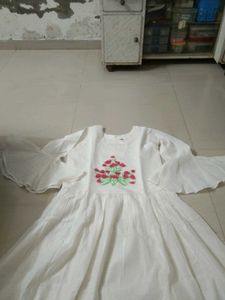 White Top with Embroidered Pink Flowers
