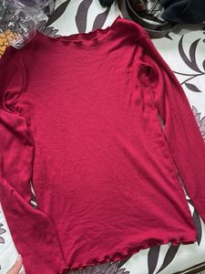 Red Long Sleeve Lettuce Trim Top