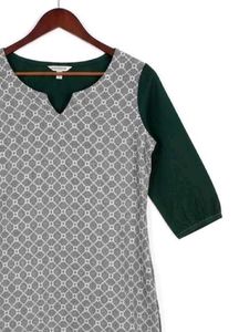 Gray Geometric Print Kurta with Black Sleeves