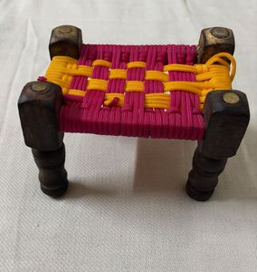 🆕Handmade Wooden &amp; Rope Miniature Cot Showpiece