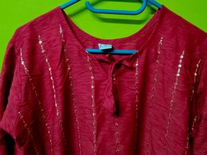 Elegant Red Kurta with Embellishments set of 2