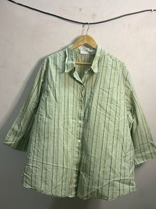 Green Striped Button-Up Shirt
