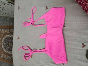 Hot Pink Ribbed Bikini Top