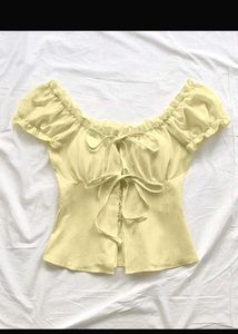 Yellow off shoulder waffle top