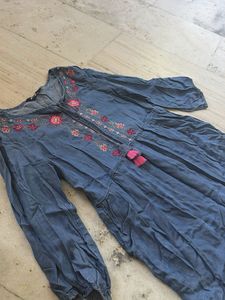 Embroidered Blue Denim Dress