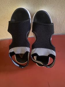 Black &amp; White Striped Sandals