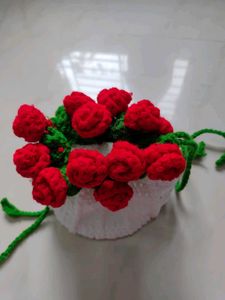 Crocheted Rose Flower Pot