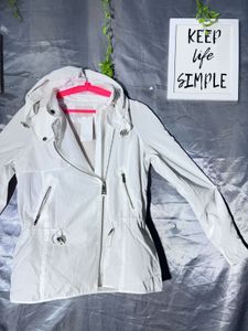 ZARA White Hooded Zip-Up Jacket