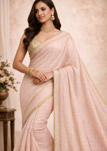 Elegant Pink Saree with Gold Stripes