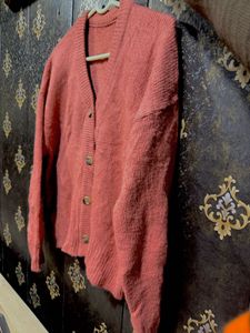 Premium Ribbed Crop Cardigan in Rust Brown