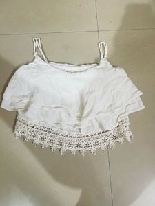 White Lace Trimmed Crop Top