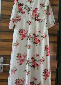 White Floral Print Gown