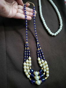 Combo Elegant Pearl and Blue Beaded Necklace Se