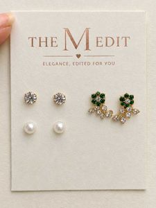 Trendy 3-Pair Emerald & Pearl Earring Pack💚✨