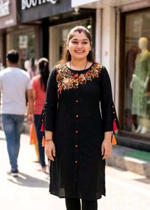 Black Embroidered Kurta with Tassels