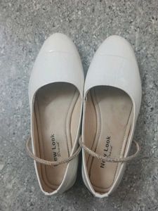 White Ballet Flats with Diamante Strap