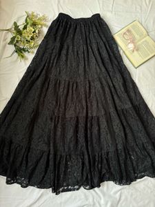 Black Lace Tiered Maxi Skirt