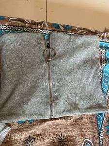 Grey Zipper Front Top