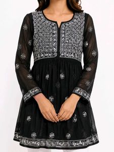 Black Embroidered Organza frock style kurti