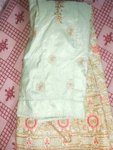 Elegant Mint Green Embroidered Lehenga Skirt
