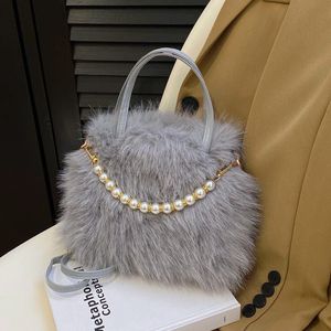 Pink Faux Fur Handbag with Pearls