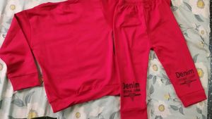Kids Red Denim Print Sweatshirt &amp; Pants Set