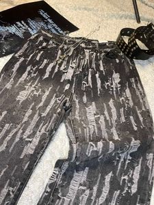 Distressed Black Jeans with Unique Print